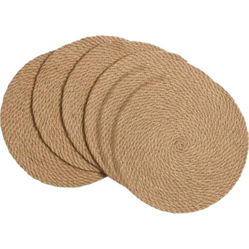 Round Braided Placemats Set of 6 Natural Jute Handmade 11.8 Inch Heat Resistant Thick Hot Pads Mats