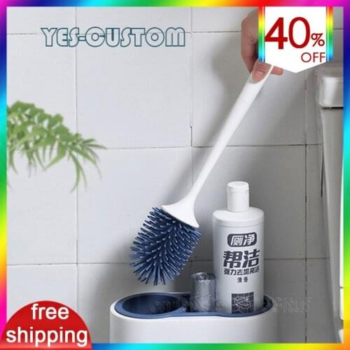 TPR Toilet Brush Set Soft Plastic Sanitary Brush Shelf Drain Net Bathroom Accessory Wall-mounted Type Cleaning Tools EveryCorner