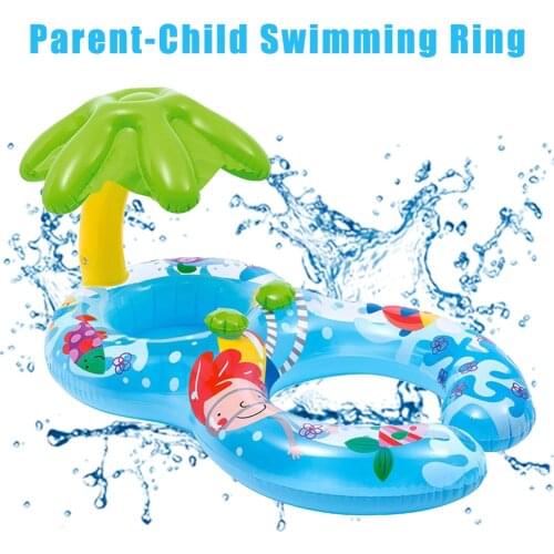 Inflatable Double Swimming Ring Baby Pool Float Pool Tube Toys With Canopy Party Parent-Baby Swim Ring With Sunshade