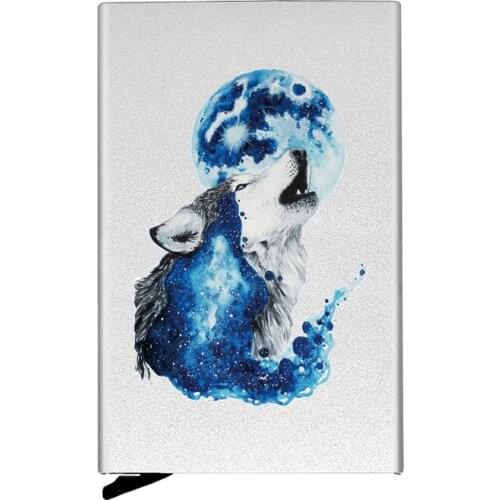 2021 New Silver Metal Case Mysterious Wolf Credit Card Holder Men Slim Anti Protect Travel ID Cardholder Women Rfid Wallet