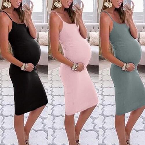 2021New Womens Pregnancy Maternity Bodycon V Neck Sling Solid Dress Sleeveless Summer Lace Sexy Dress Pregnancy Dress