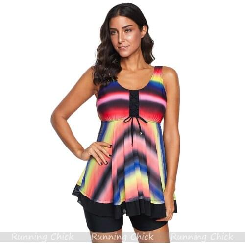 New Spa Skirt Conservative Block Belly Thin Multicolor Printing Big Size Corners Bathing Suit Women, 2 Piece Sets Womens