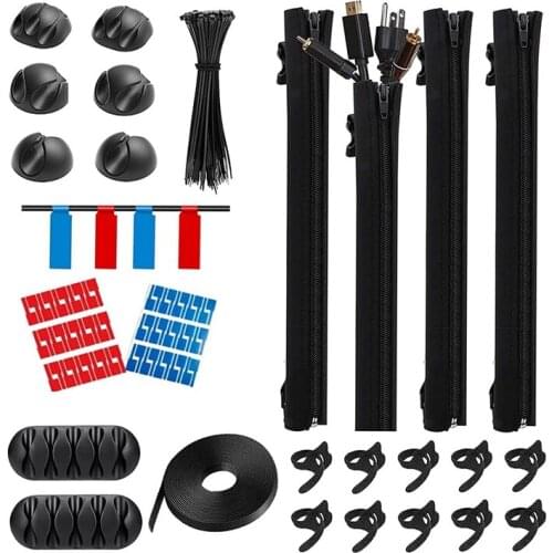 183PCS Cable Management Organizer,Cable Sleeve,Reusable Cable Ties,Cable Clip Holder,Fastening Cable Label And Cable Tie