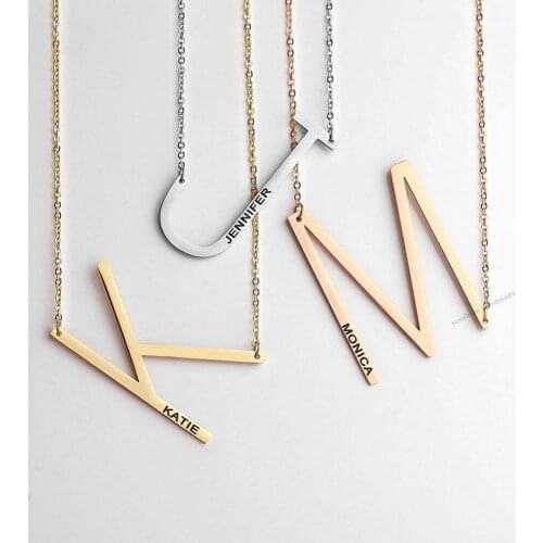 Engraved Alphabet Letter Initial Necklace Custom Name Necklace Memory Jewelry Mothers Day Gift Sweater Chain