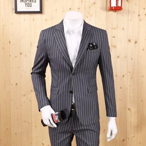 Men Formal Suits Jackets 2018 Autumn Winter Warm Fashion Father Day Gift Young Man Single Breasted Slim Grey Stripe Blazers Plus