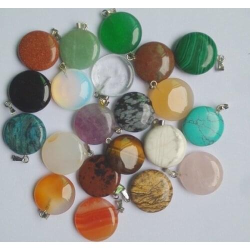 2018 Hot selling natural stone mixed round shape charms pendants fit Necklace making jewelry 24pcs/lot Wholesale free