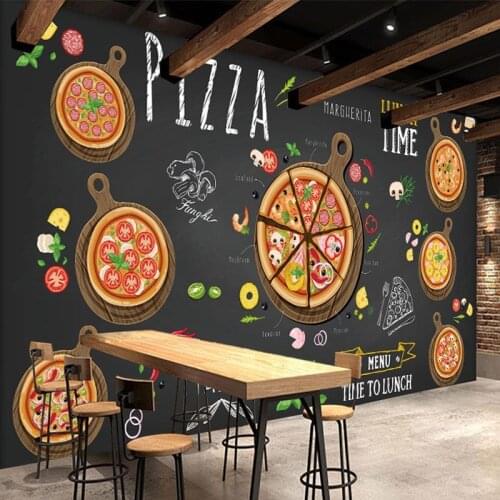 Custom 3D Photo Wallpaper Hand Painted Pizza Large Mural Self-adhesive Cafe Dessert Shop Restaurant Pizza Shop Decor Wall Murals