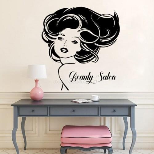 Sexy Girl Beauty Long Hair Face Makeup Salon Wall Stickers Home Decor Living Room Removable Vinyl Custom Color Wall Decal LL2279