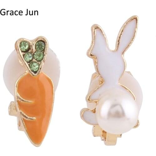 Grace Jun(TM) Hot Sale Carrot White Rabbit Clip on Earring Without Piercing for Girls Kids Cute Party Jewelry Accessories Gift