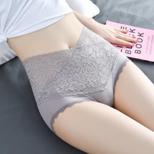 Sexy Lace Abdomen High Waist Hip Lift Ladies Briefs Summer Print Soft Comfortable Good Flexibility Knitted Panties A6