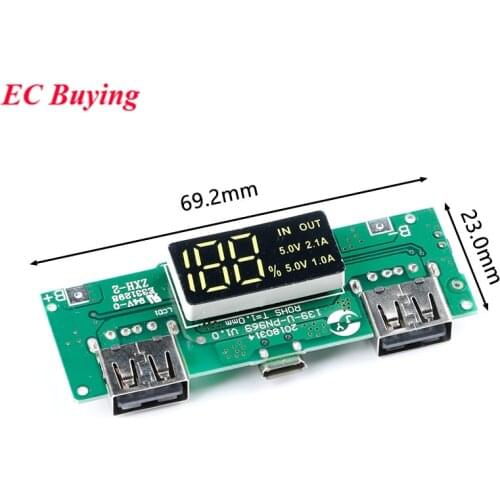 Dual USB DC 5V 2.1A Mobile Power Bank Charger Charging Circuit Board Step Up Boost Module 18650 Lithium Battery LED DIY Board