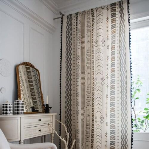 1Pc Creative Cotton Linen Printed Tassel Curtain Bohemian Bedroom Kitchen Window Curtain Home Supplies
