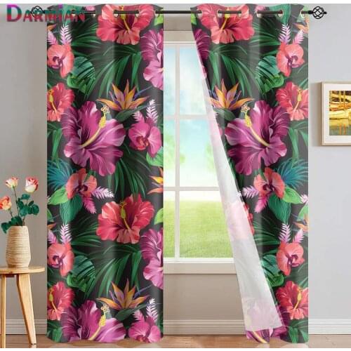 DARMIAN Tropical Hibiscus Flower Printing Home Window Curtain High-grade Living Room Blackout Curtains Draperies Set for 2 Size