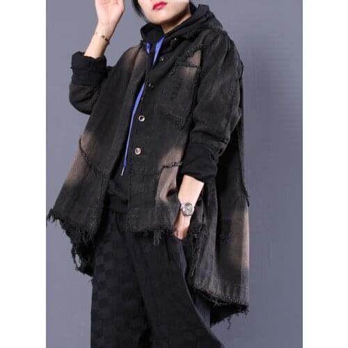 Autumn Winter Women Denim Jacket 2018 Harajuku boyfriend Black Jean Jacket Loose Long Sleeve Female Coats Large Size AA4287