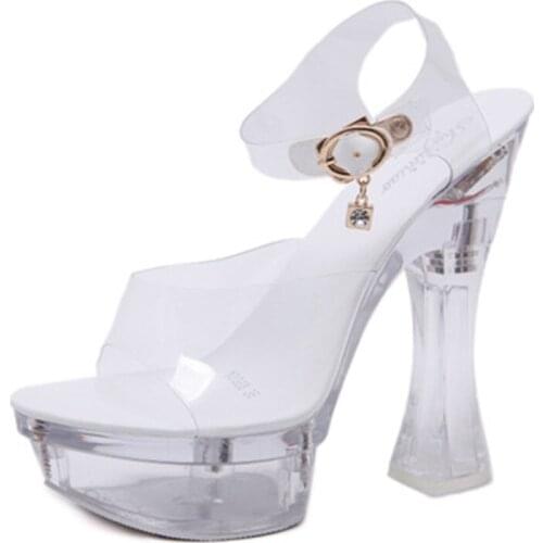 2019 nightclub sandals square heel crystal sole waterproof womens shoes pole dancing sandals 14.5cm