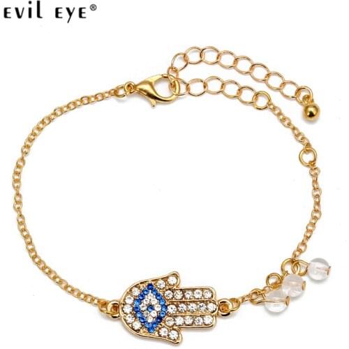 Evil eye new fashion Gold Color Link Chain Women Bracelet Crystal Hamsa Hand Evil Eye Charm Bracelets for Women Jewelry