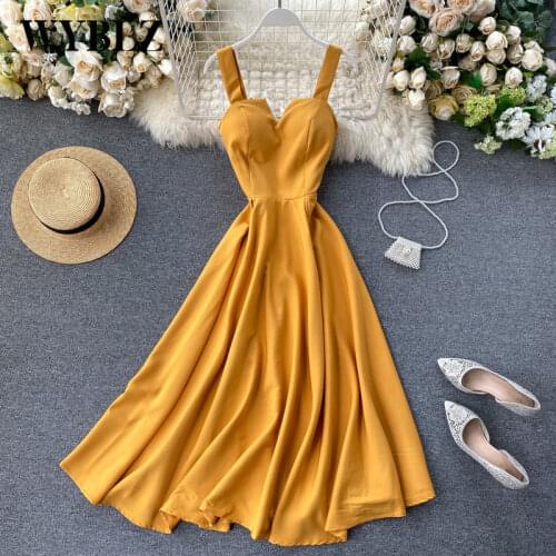 WBYLZ Sexy Sling Leak Back Summer Women Long Dress V-Neck Open Back Sleeveless Womens Dress Waist Closing Thin Solid Color