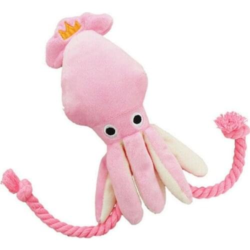 Pet Cat Dog Chew Toy Lovely Cute Pink Squid Octopus Fluff Puppy Rope Toy Pet Cat Dog Interative Supplies