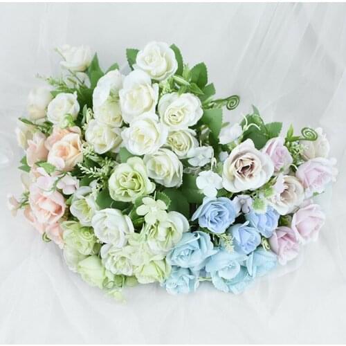 1Bouquet 4cm Silk Roses Artificial Flowers Bouquet DIY Wedding Bride Holding Flowers for Home Garden Decoration Fake Flower Faux