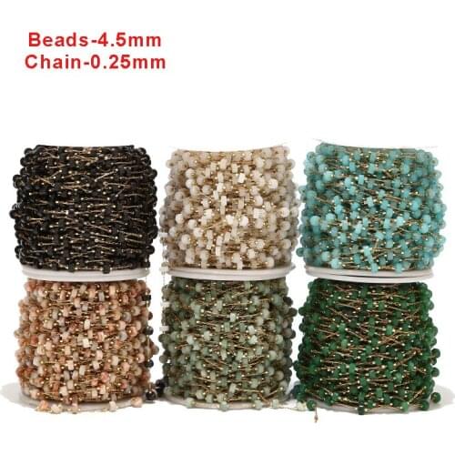 1Meter Stainless Steel Gold Plated Rosary Beaded 0.25mm Chain Charm Blue Black White Cyan Beads 4.5mm For DIY Jewelry Findings
