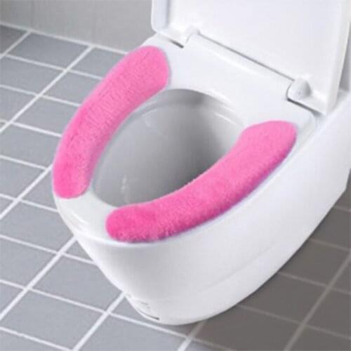 1 pair of portable and reusable warm plush toilet seats, washable seat covers, sanitary adhesive pads