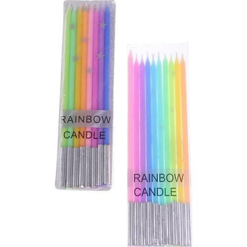 10pcs/pack Safe Flames Dessert Decoration Colorful Flame Rainbow Candle Birthday Party Supplies Wedding Cake Candles