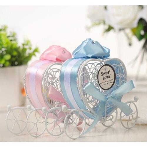 12pcs Heart-shaped carriage hollow Easter Creative Candy Chocolate Cookies Bag Birthday Decorations Baby Shower Wedding gift Box