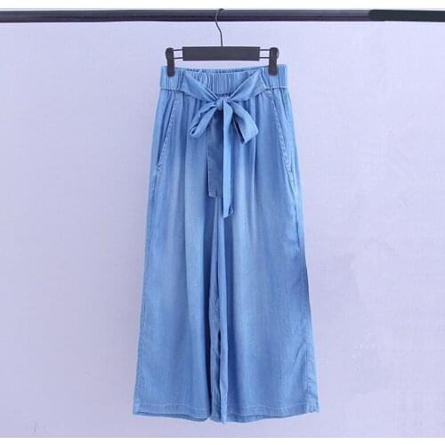 2020 Fashion Summer Autumn CowBoy Vintage High Waist Washed Denim Ankle-length Casual Wide Leg Girls Jeans Plus Size 7XL Blue