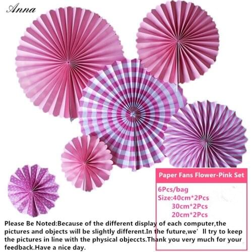 6pcs/lot pink Cheap Paper Fans For Wedding Tissue Paper Fans Flowers Birthday Party Holiday Supplies Wedding Favors