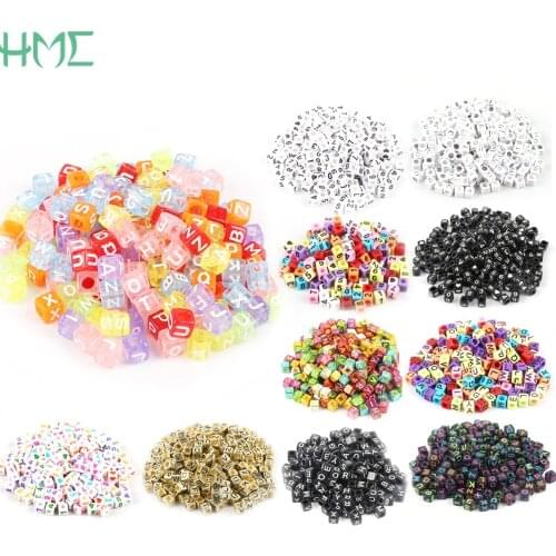 100pcs 6mm Mixed Acrylic Square English Alphabet Letter Arabic Numbers Loose Beads Charms For Bracelet Necklace Jewelry Making