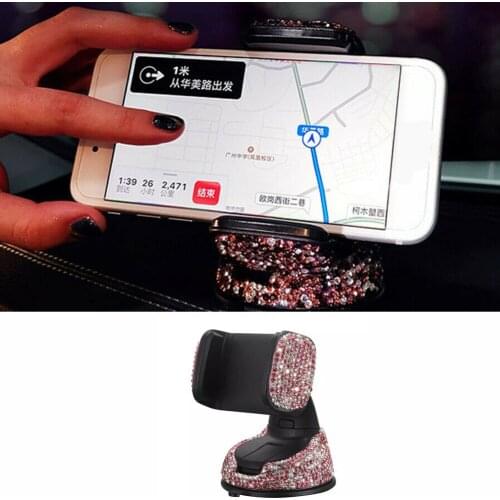 Bling Phone Holder Car Clip Crystal Dashboard Girls Interior Mobile Pink Rhinestones