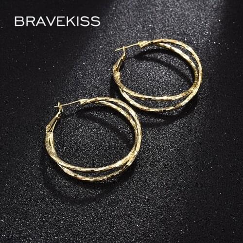 BRAVEKISS Double Diamond Pattern Gold Process Design Hoop Earrings for Women Fashion Earring Jewelry Dating Party Gift UE0688