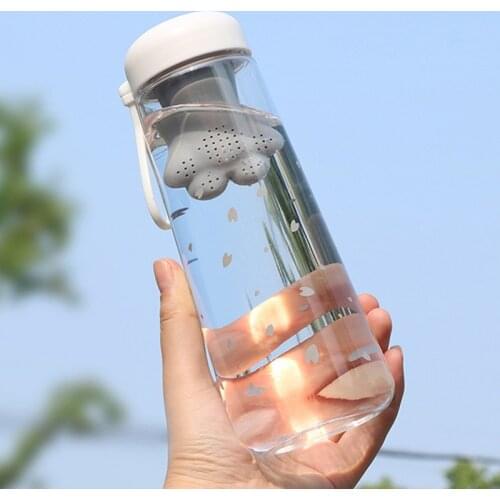 550ML Creative Cute Cat Claws With Tea Filter Plastic Cup Kawaii Cherry Blossoms Portable Leakproof Sports Water Bottle for Girl
