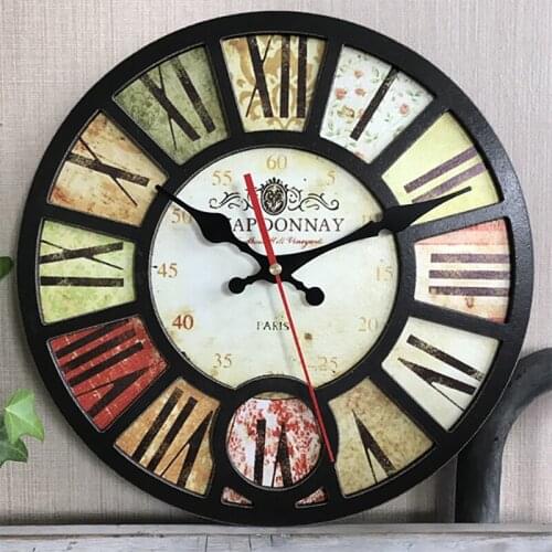 Wooden Vintage Industrial Clock Living Room Wall Clock Home Noiseless Clock American Idyllic Decoration Modern Home Decor