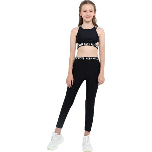 Kids Girls Sports Tracksuits Running Gym Sport Suit Sportswear Children Sleeveless Racer Back Tank Top with Leggings Pants Set