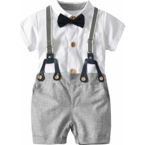 Baby Clothes Summer Boys Suits New born Gentleman Party Costume Soft Cotton Jumpsuit + Shorts Baptism Dress Newborn Gift Set