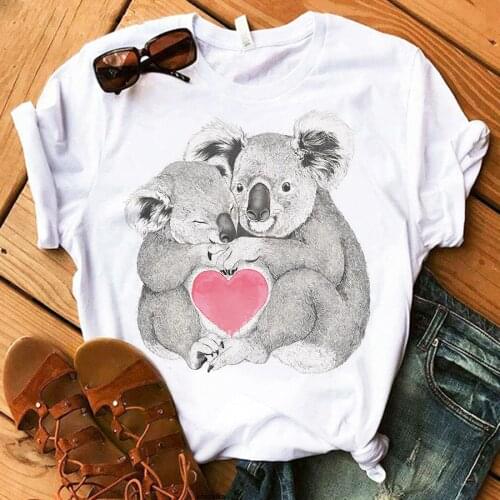 Koala T-Shirt Summer Women Anime Kawaii Cartoon Tshirts Vogue Aesthetic Harajuku Casual Unisex Funny White Short Sleeve