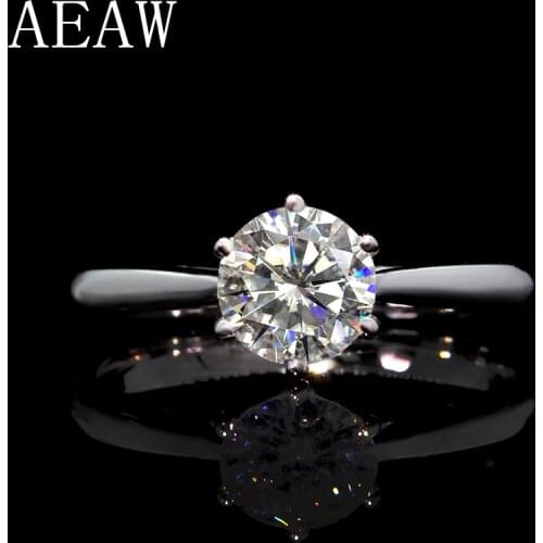 AEAW Claw 1 Carat 14k White Gold Moissanite Diamond ring Wedding/Engagement Rings For Women Silver Color Womens Ring Jewelry