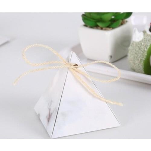 Custom logo Wedding Candy Box Carton Pyramid Wedding Supplies Gift Wedding Candy Box Baby Show Chocolate Packing With Ribbon