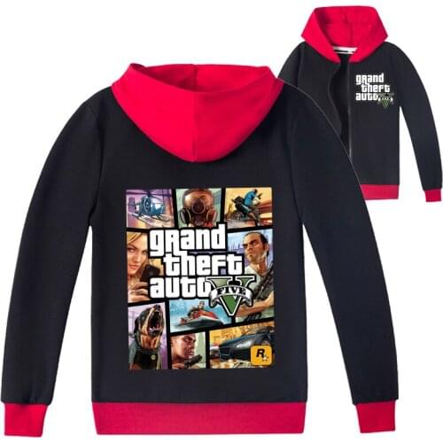 Childrens Clothing Boys Grand Theft Auto Clothes Kids Cartoon Print Fashion Spring and Autumn Zipper Jacket Teenage Girls Coats