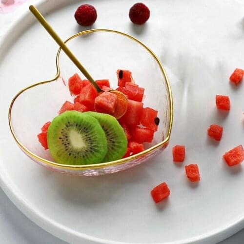 1PC Cute Heart Bowl Gold Side Crystal Transparent Glass Bowl Vinegar Seasoning Solid Soybean Small Fish Sauce Salt Snack Plates