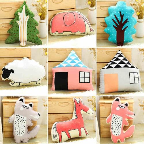Cute cartoon tree/house/frog/wolf/sheep pillow cushion kids room decorative car back cushion children throw pillow backrest
