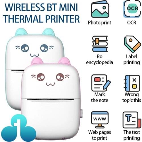 Portable Bluetooth Mini Thermal Printer Wirelessly BT 203dpi Photo Label Memo Wrong Question Printing For IOS Android Phone