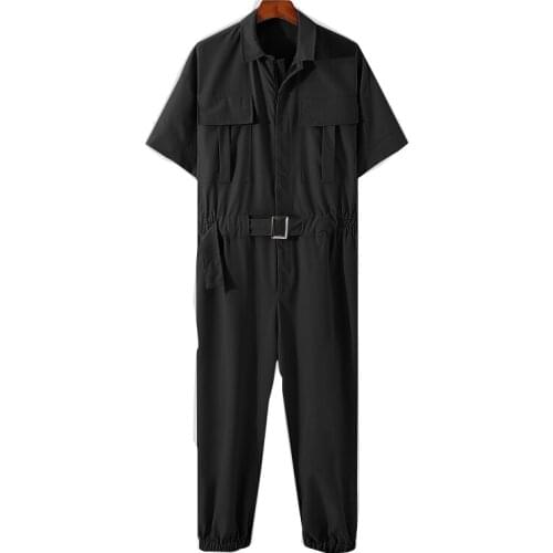 Mens overalls solid color jogging streetwear multi-pocket lapel casual jumpsuits fashion mens loose overalls