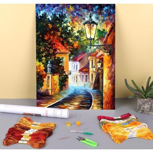Oil Painting Style Evening Printed Fabric 11CT Cross-Stitch Kit Embroidery DMC Threads Handiwork Hobby Knitting Craft Decor