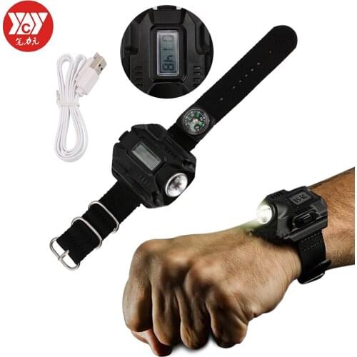 Wrist Light compass camping Watch Rechargeable Variable Output LED High-strength watch fishing hiking flashlight
