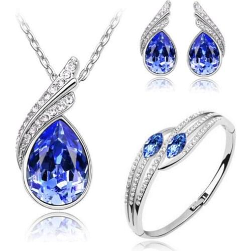 Wholesale wedding african beads jewelry set for brides crystal water drop silver plated luxury jewelry accessories set