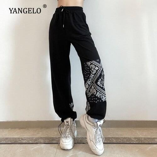 Yangelo Casual Pants 2021 New Cashew Flower Printed Sports Trousers for Joggers Women Foot Drawstring Fashion Pants Cottagecore