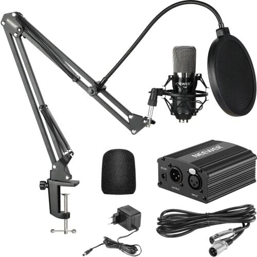 Neewer NW-700 Professional Condenser Microphone&Scissor Arm Stand+XLR Cable+Mounting Clamp&Pop Filter&48V Phantom Power Supply