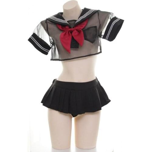 Transparent mesh pajamas set Japanese student nightdress New product underwear set Sexy underwear Lingerie set Uniform set